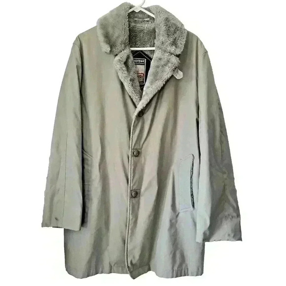 Vintage Mighty Mac Out O Gloucester Jacket Fur Sherpa Lined Trench Coat Mens 44 - Picture 1 of 16
